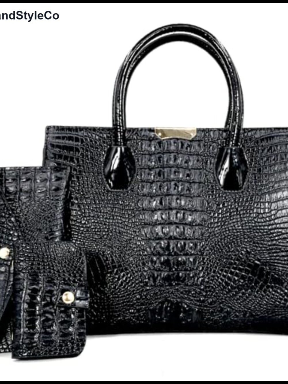 Patent PU Leather Crocodile Pattern Tote Satchel 3 Pcs Set Women Purse